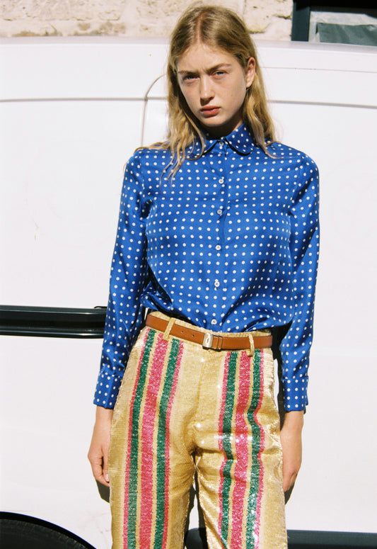 Shelby Silk Polka Dots Shirt Blue