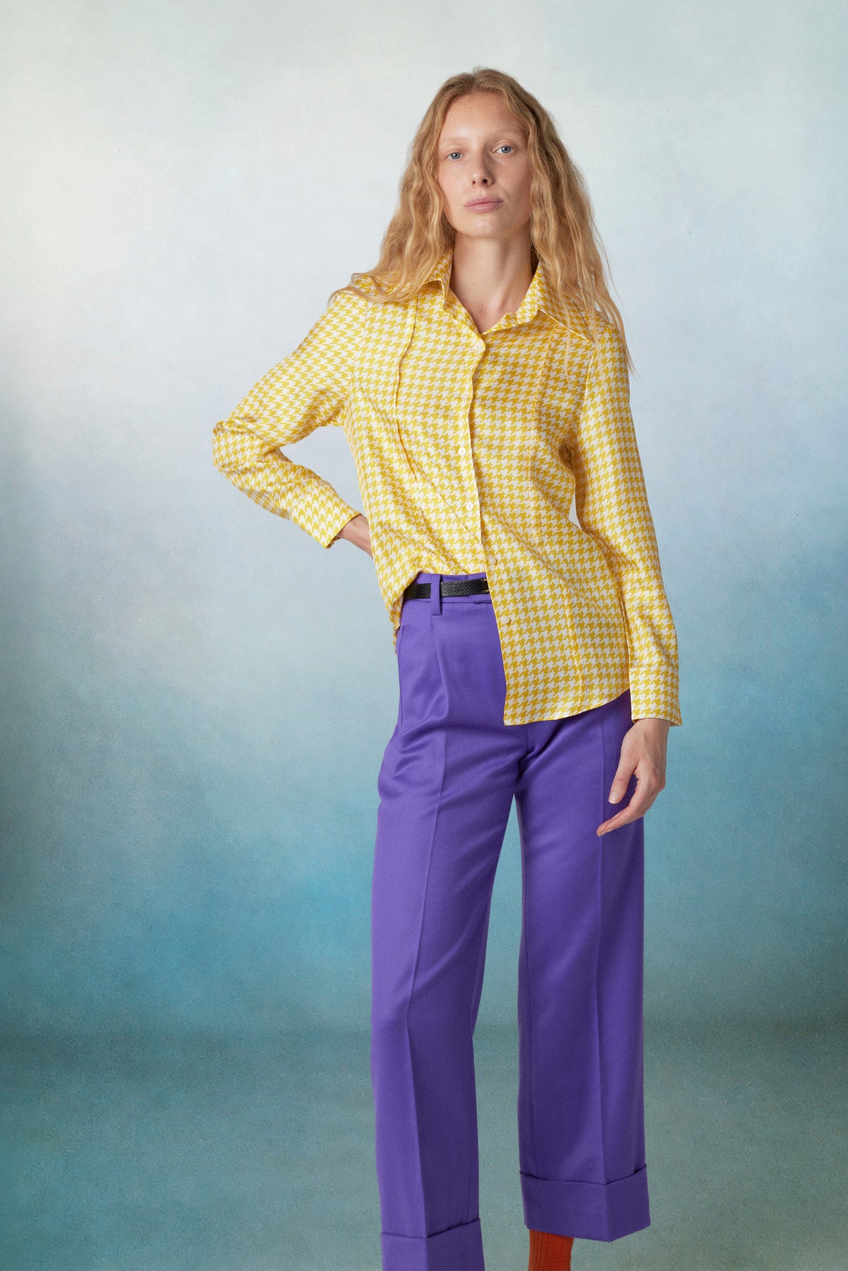 Gina Silk Shirt Check Yellow