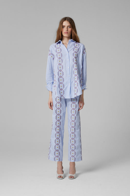 Punto De Cruz Pants Vichy Celeste