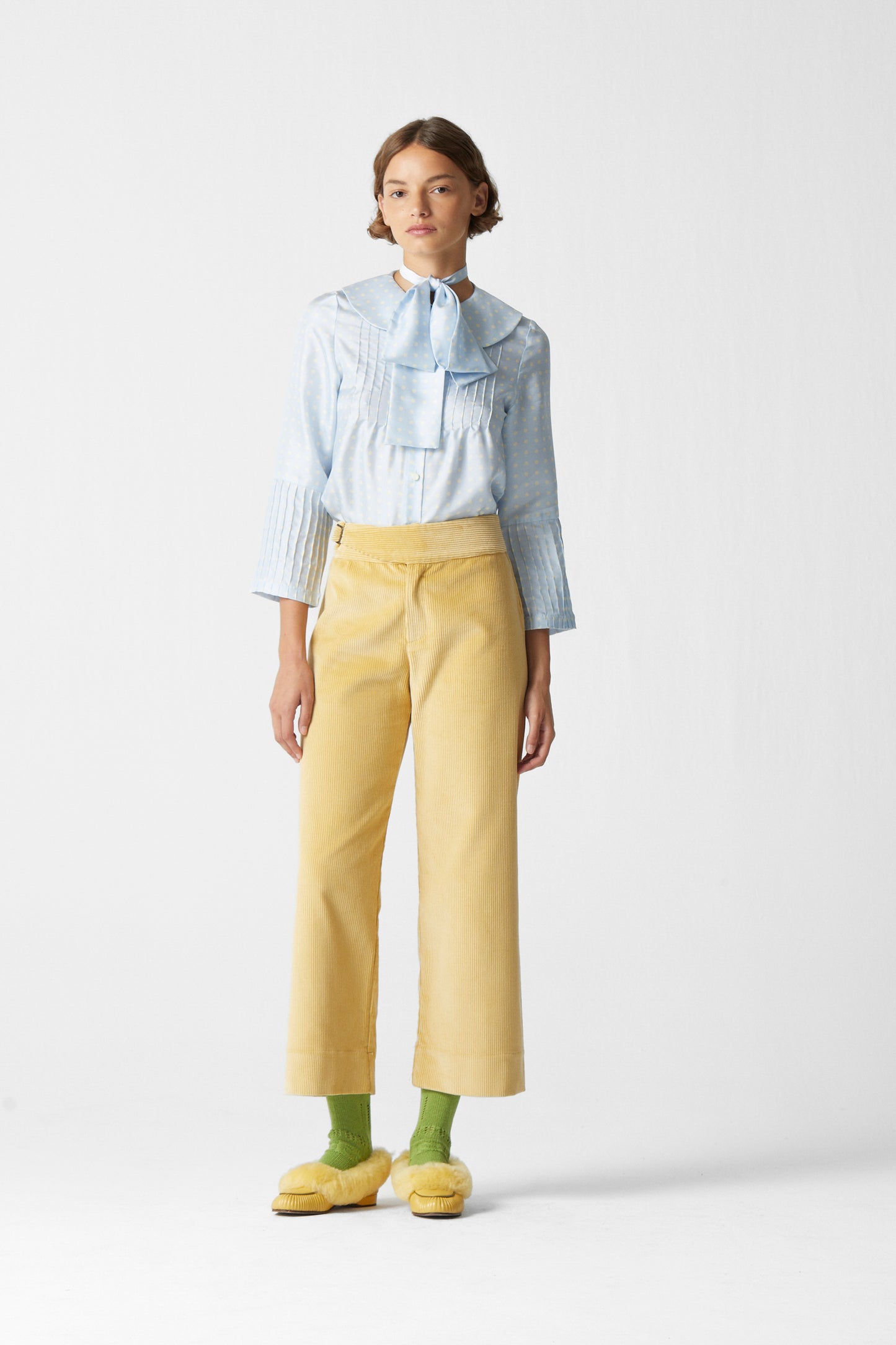 Polka Shirt Silk Celeste