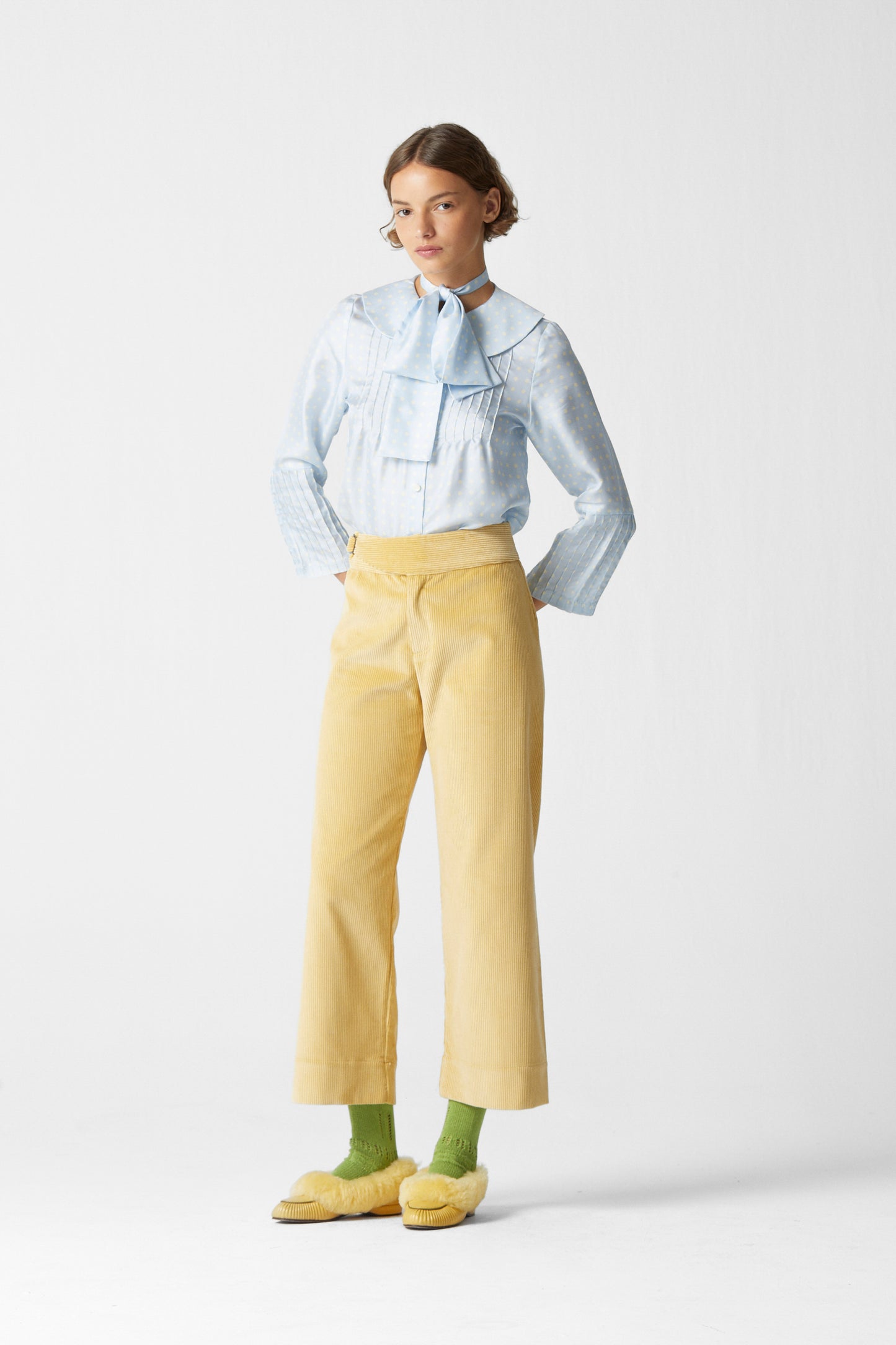 Polka Shirt Silk Celeste