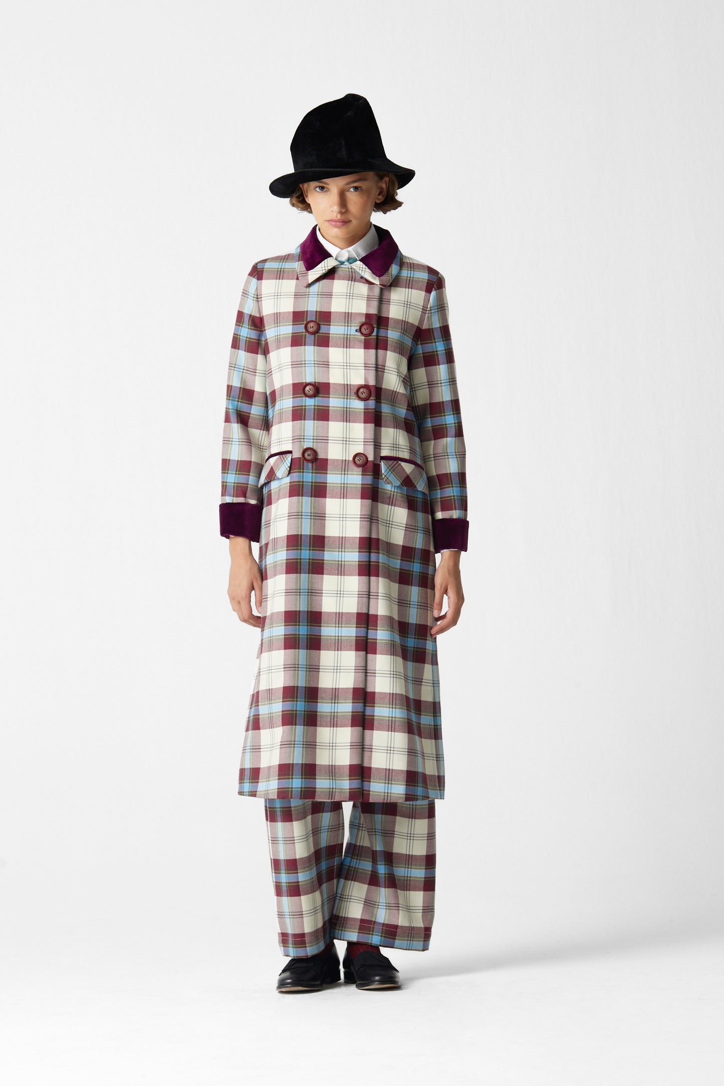 Miranda Coat Tartan Celeste
