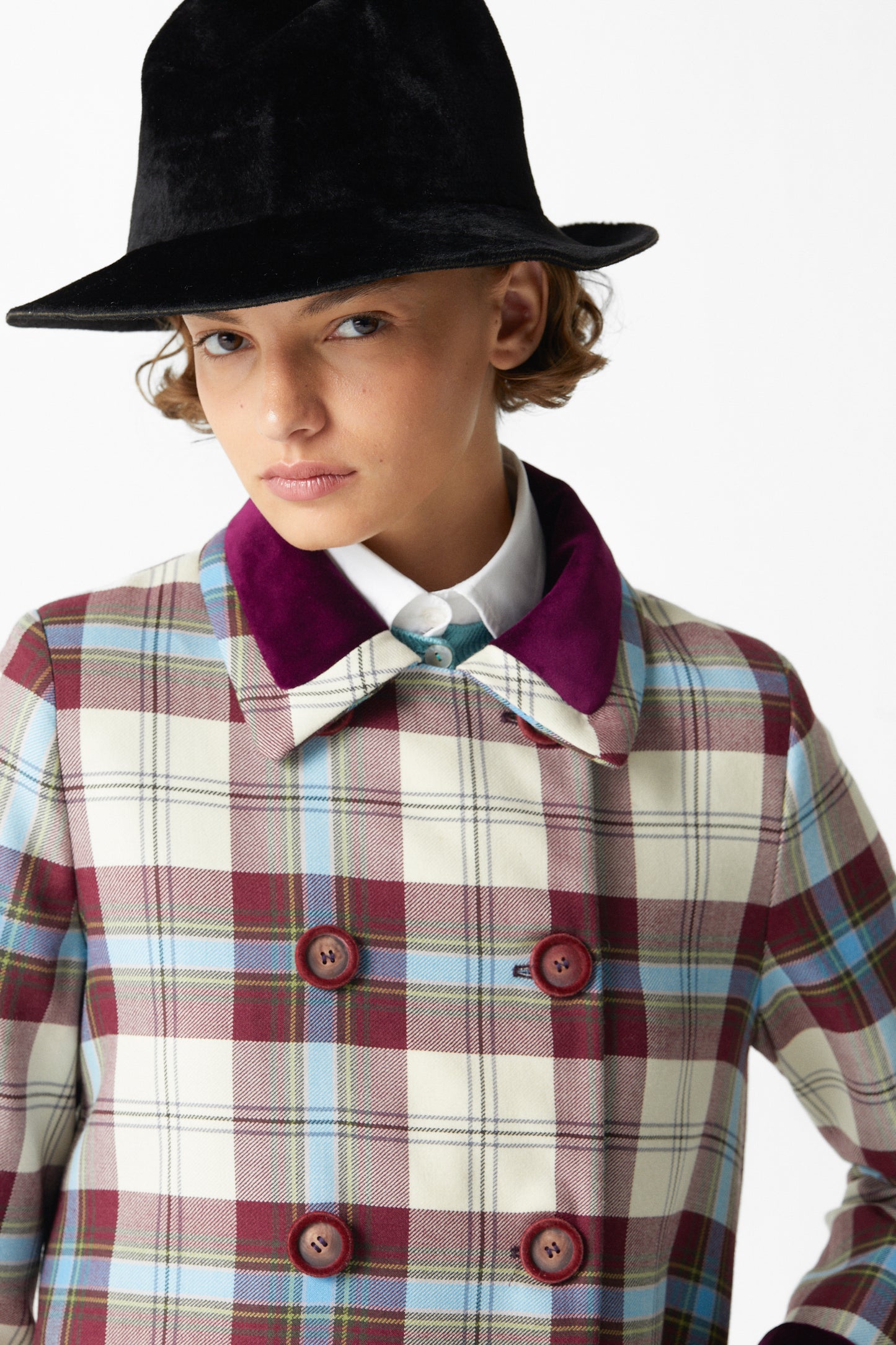 Miranda Coat Tartan Celeste