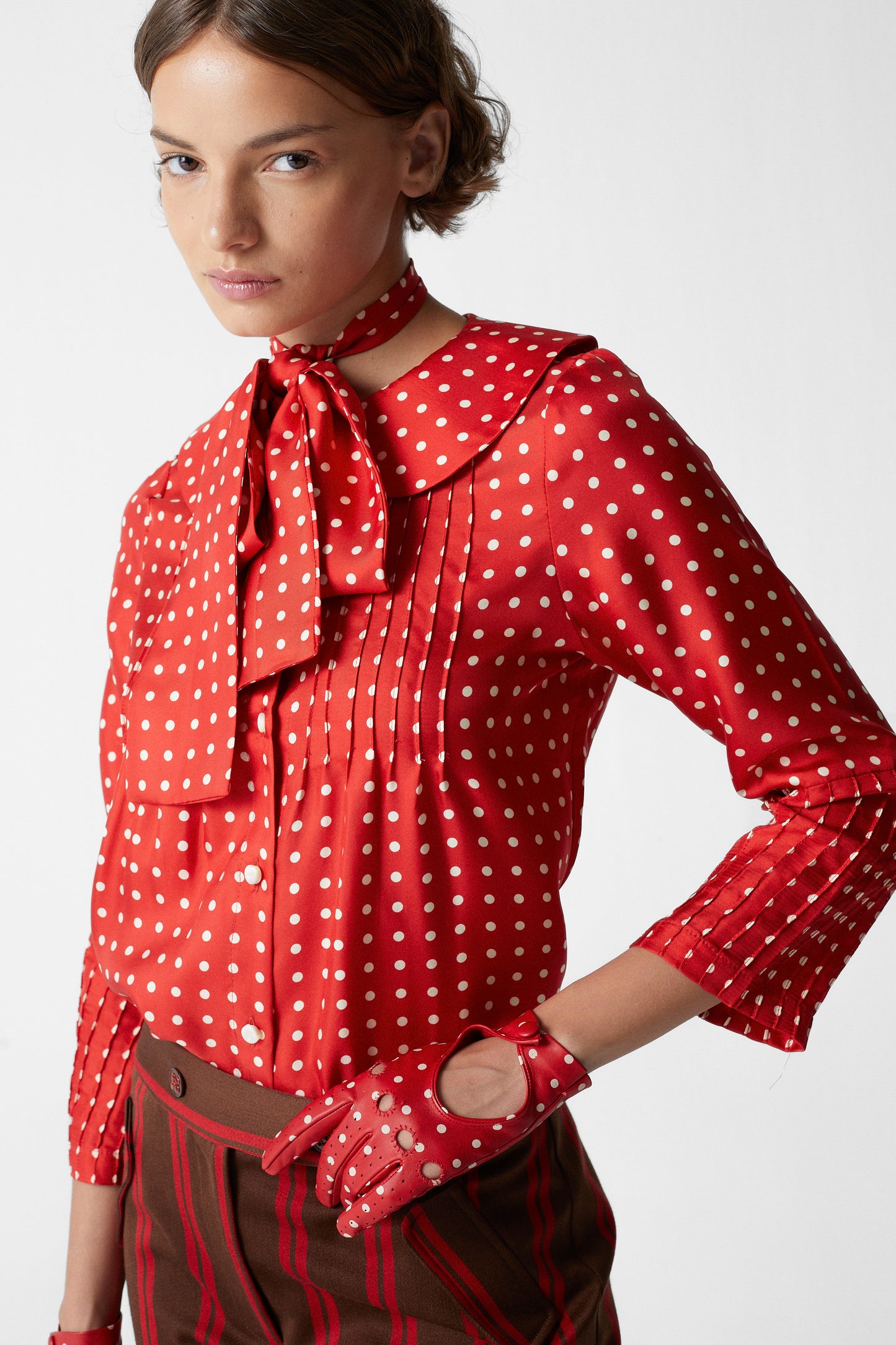 Polka Shirt Silk Red