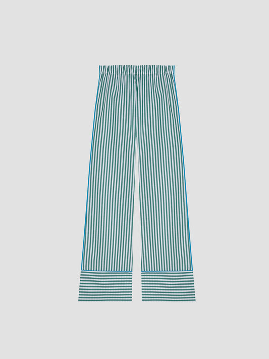 Two-piece pyjama made in cotton with blue striped print.