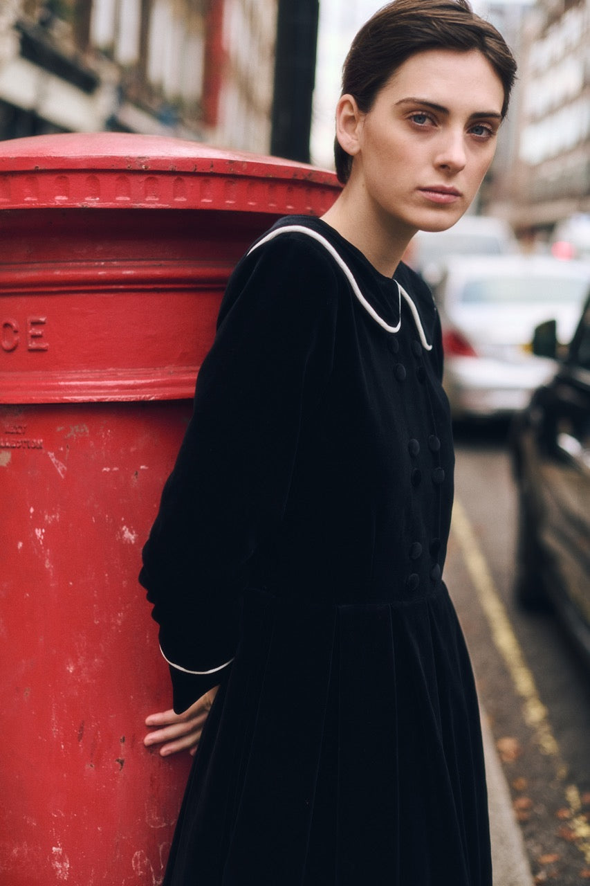 Swan Black Velvet Dress