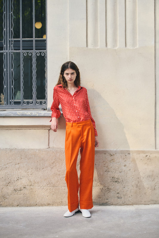 Shelby Silk Polka Dots Shirt Red
