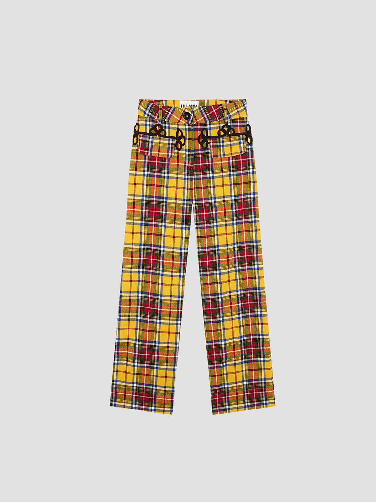 Yellow fashion and red plaid pants