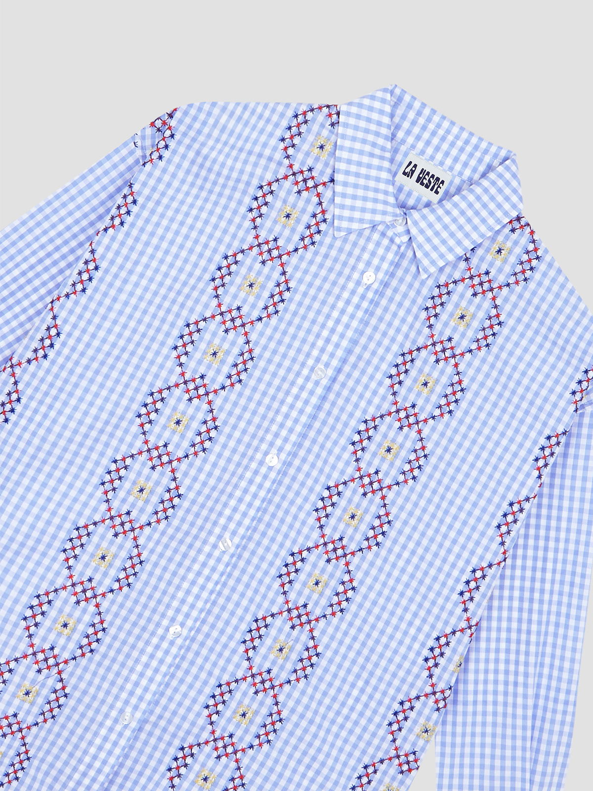 Punto de Cruz Shirt Vichy Celeste