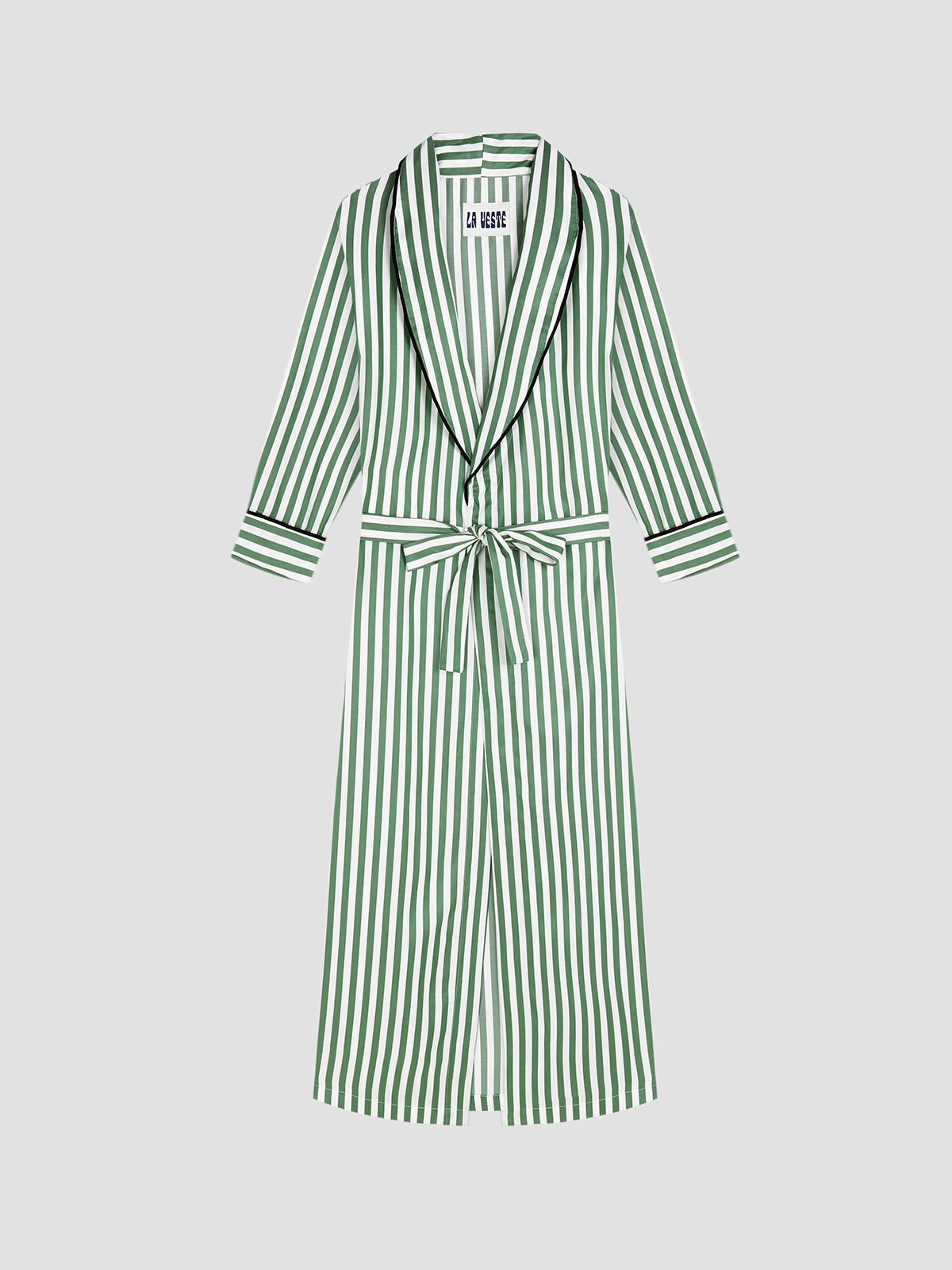 Striped green housecoat with belt