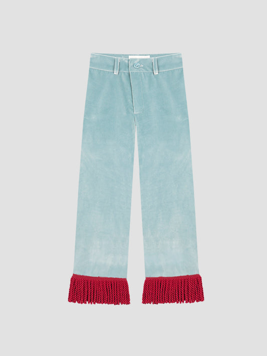Jason Fringed Velvet Pants Celeste
