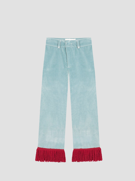 Jason Fringed Velvet Pants Celeste