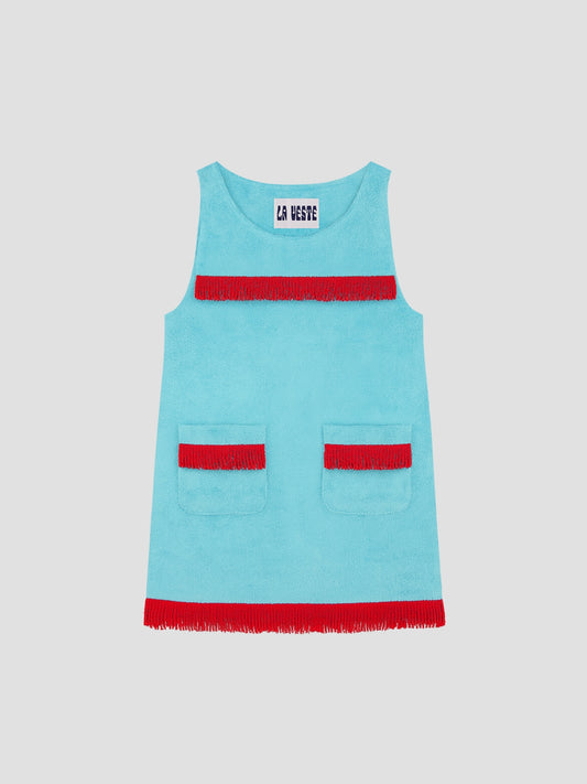 Fringes Mini Towel Turquoise and Red