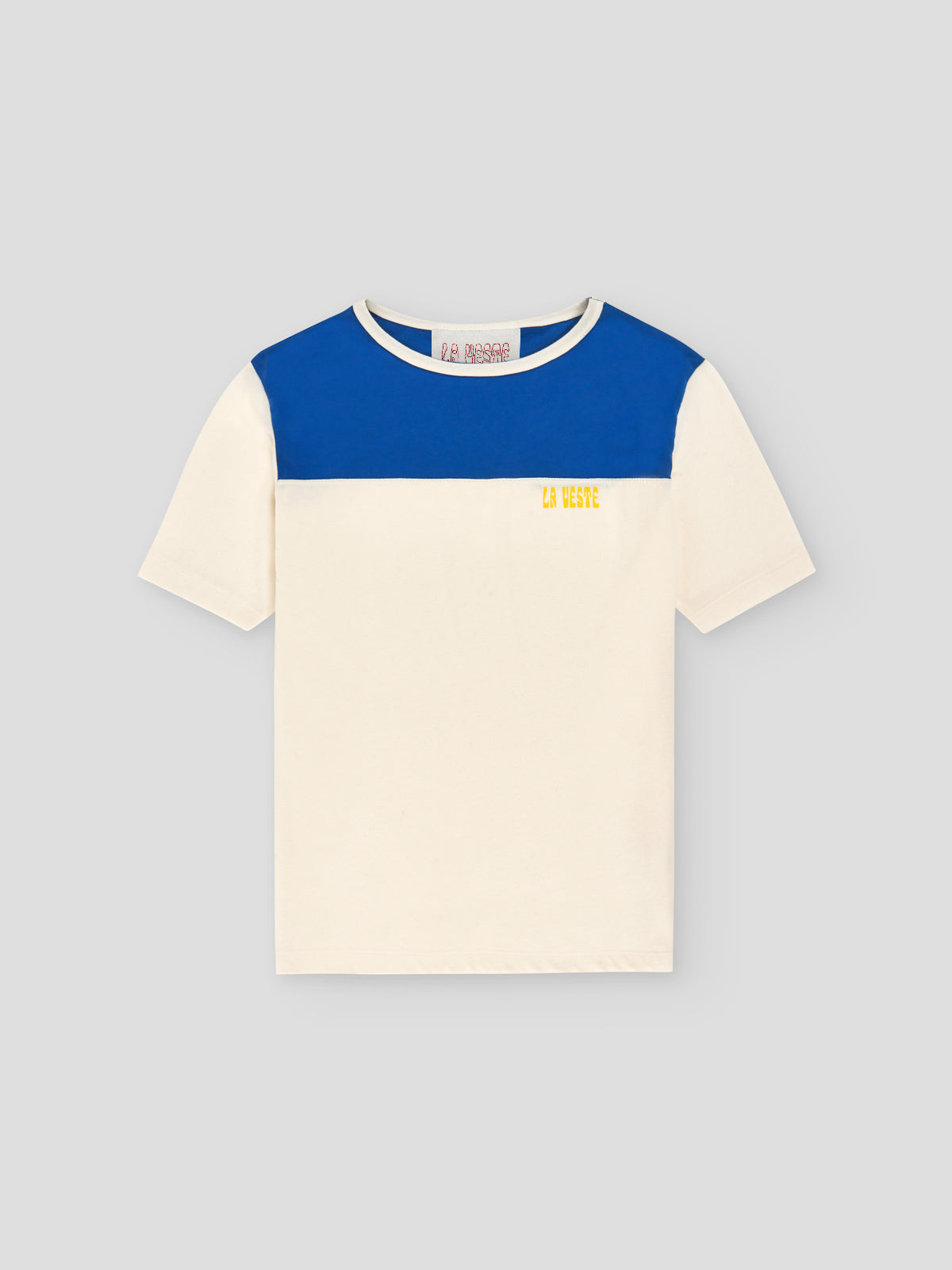 White cotton T-shirt with LA VESTE logo and blue top