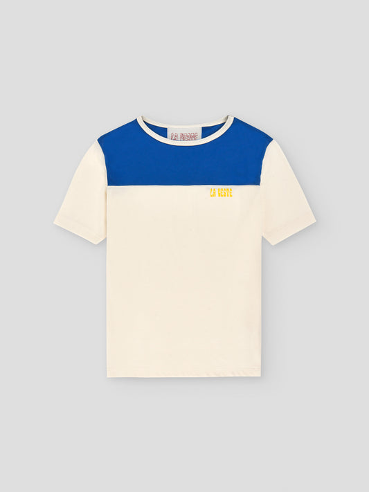 White cotton T-shirt with LA VESTE logo and blue top