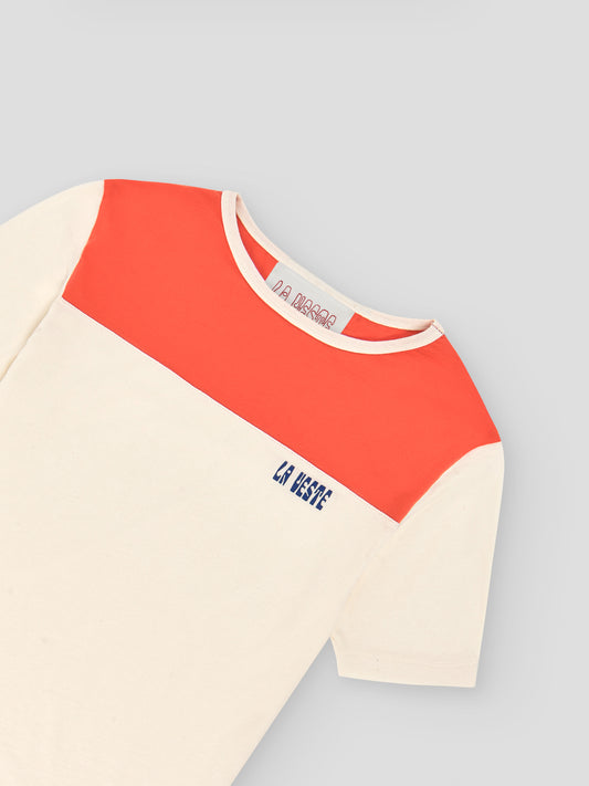 White cotton T-shirt with LA VESTE logo and red top