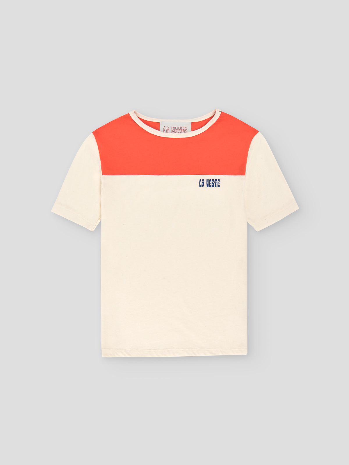 White cotton T-shirt with LA VESTE logo and red top