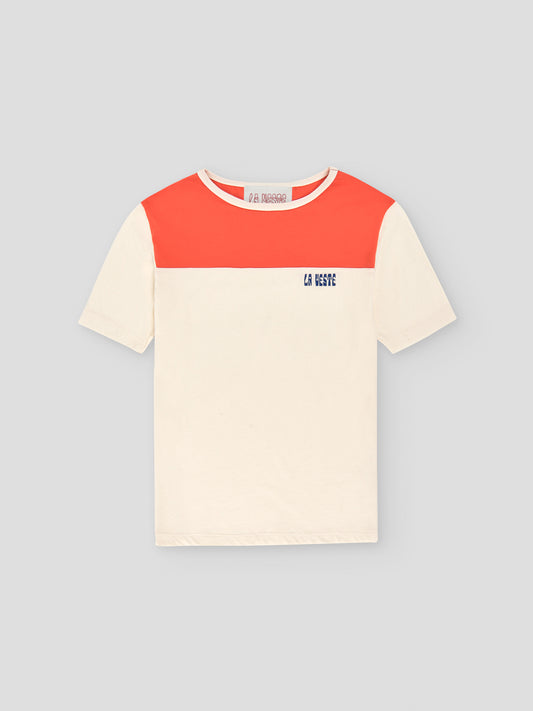 White cotton T-shirt with LA VESTE logo and red top