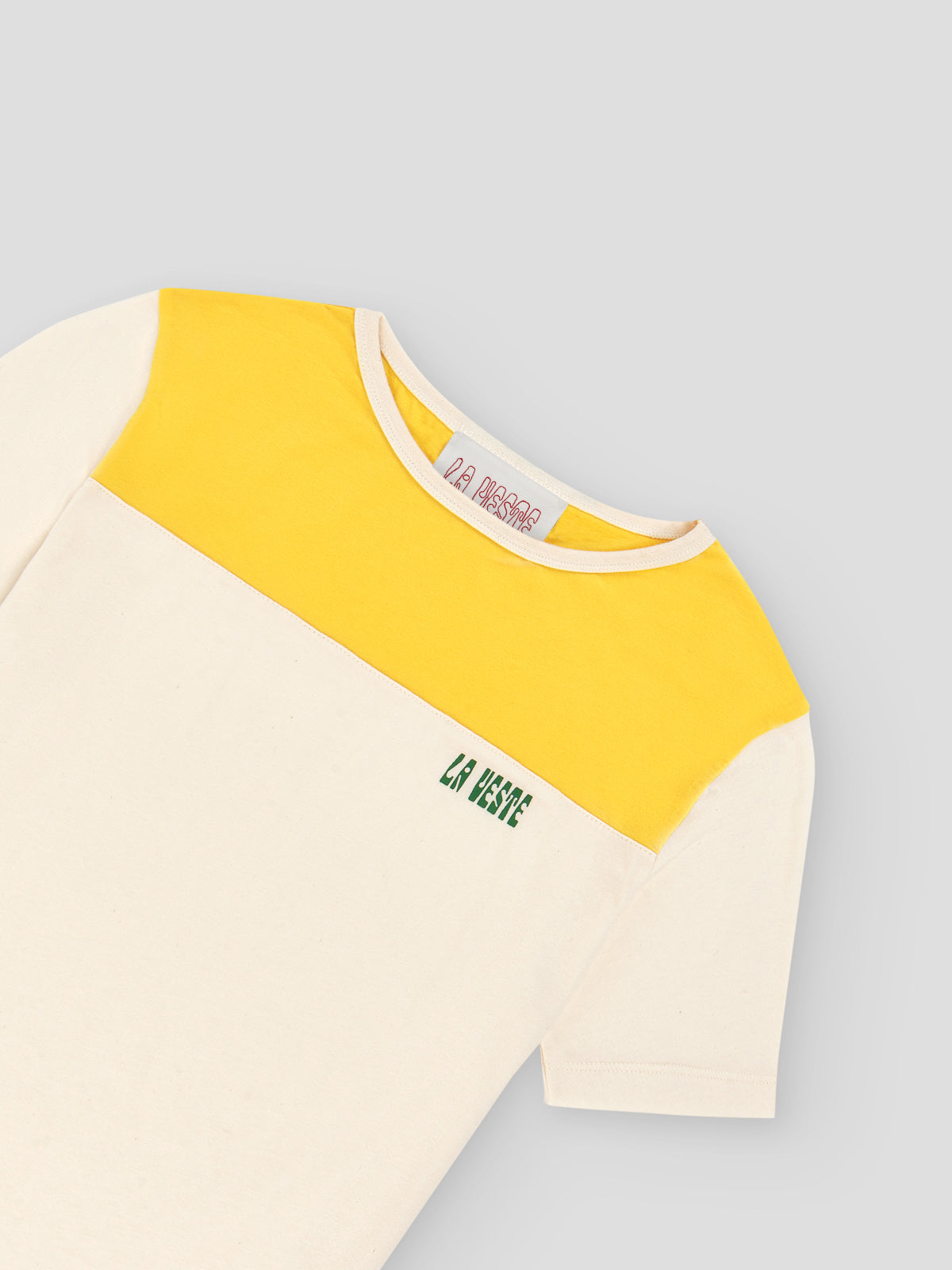 White cotton T-shirt with LA VESTE logo and yellow top
