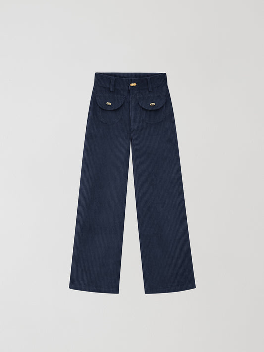 Navy high waisted corduroy trousers. 