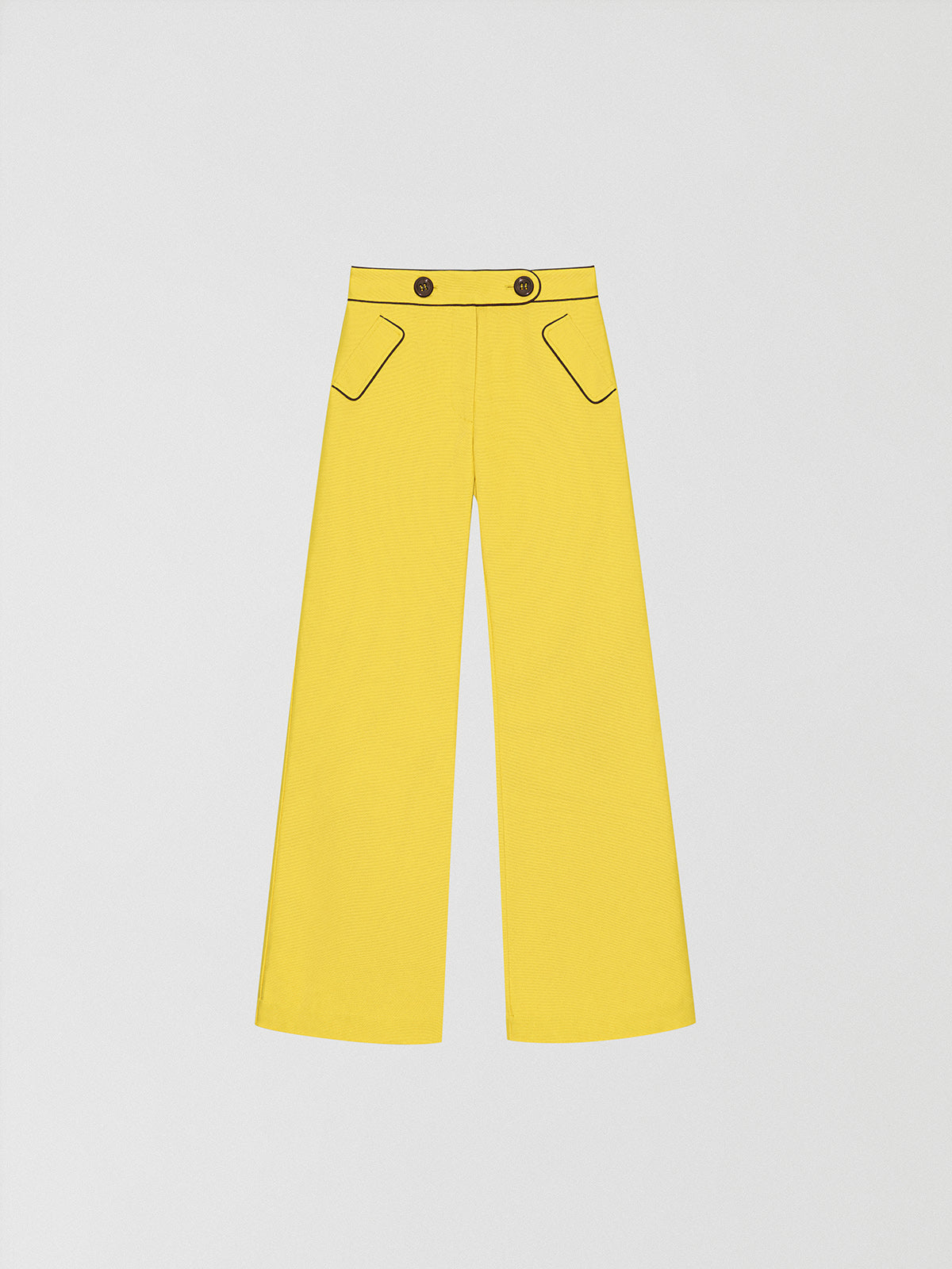 Yellow pique trousers with medium rise.