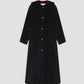 Long coat made in black velvet with baby collar and golden buttons