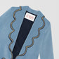 Light blue blazer made in velvet with wave lapel