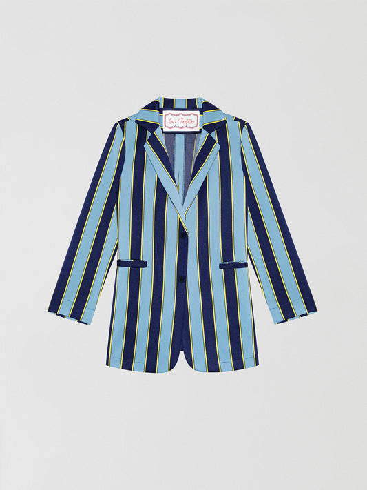 Blue, navy and yellow striped blazer in wool and cotton