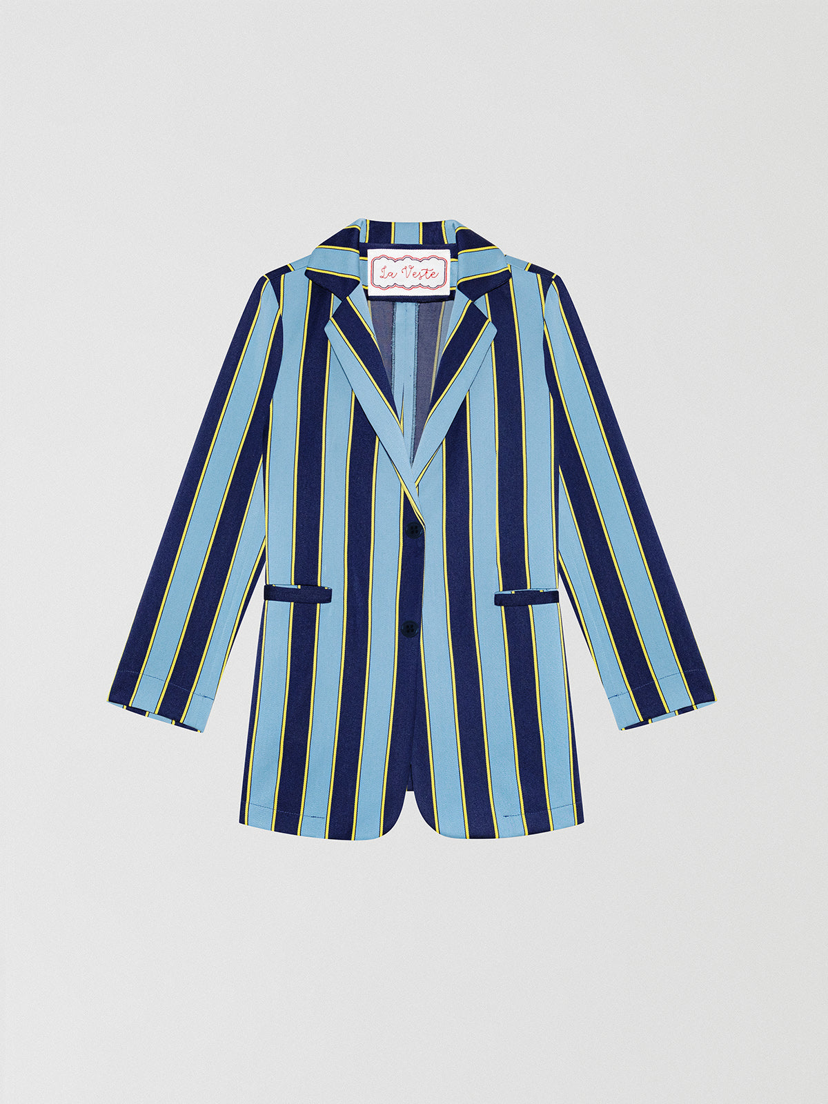 Blue, navy and yellow striped blazer in wool and cotton