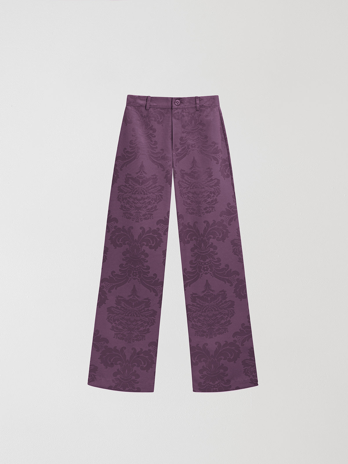 Mei Pants Purple is a purple high-waist pant with matching color print.