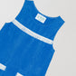 Short round neck dress made of blue toweling fabric