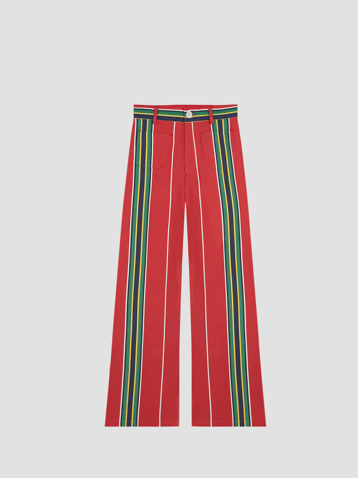 Green pants with red stripe best sale