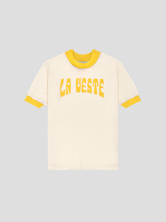 T-shirt in white cotton with LA VESTE logo in yellow