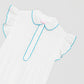 White midi nightgown with baby neckline, armhole sleeves and matching blue bias binding details