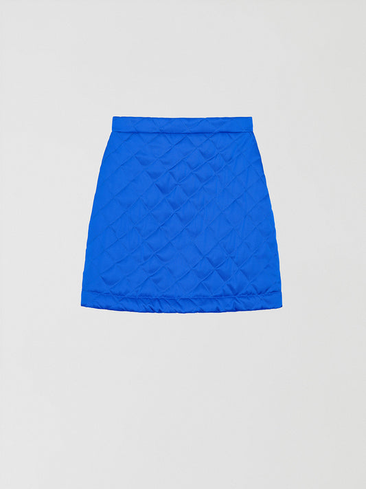 Quilted mini skirt made in blue. 