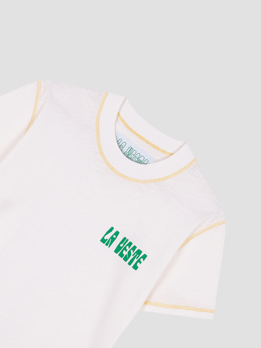 Color: White/Yellow.  White cotton T-shirt with LA VESTE logo in green.  Regular fit. Normal length. Round neck. Short sleeves. Collar and sleeve cuffs in yellow contrast. Anagram on the chest in green.