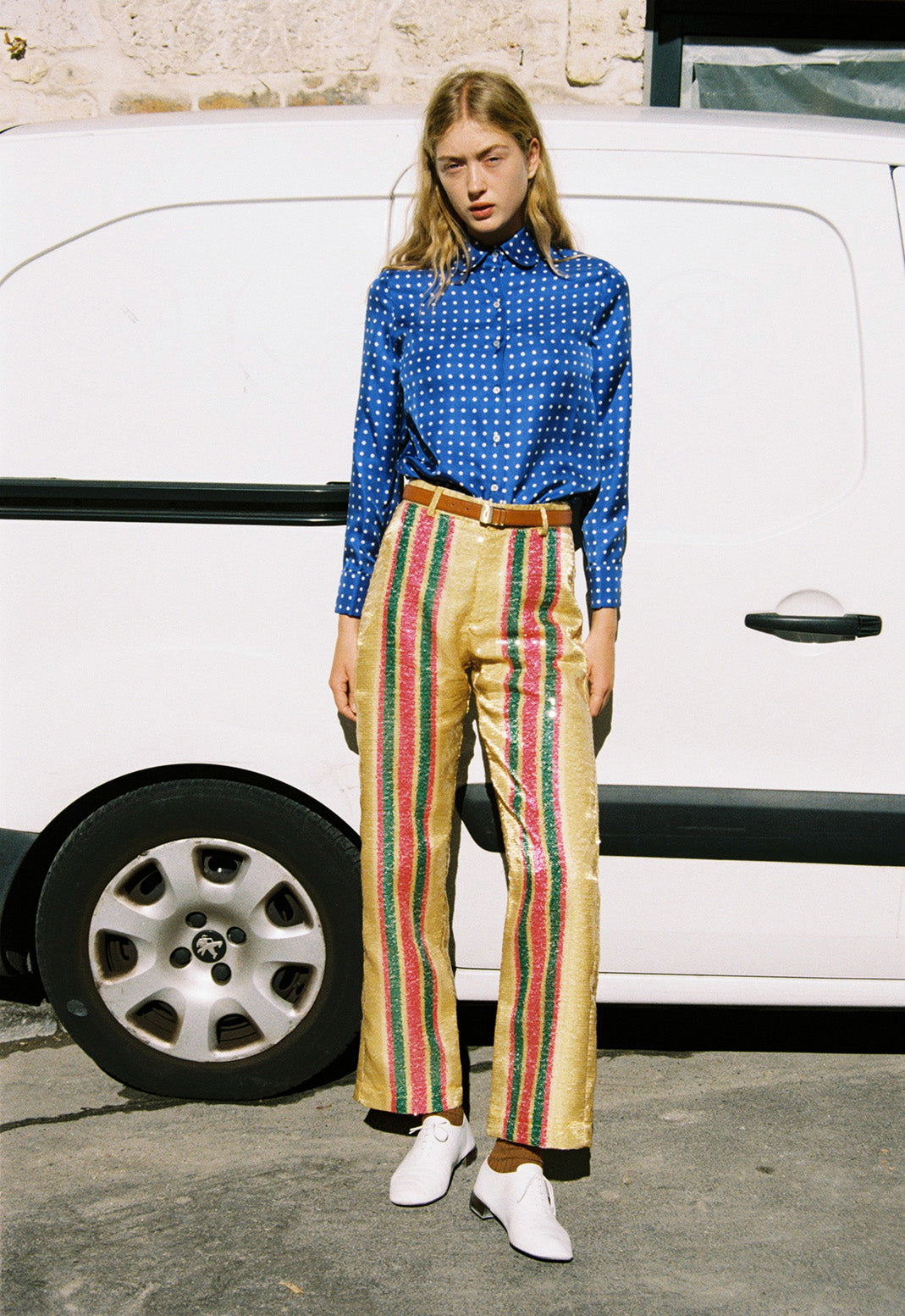 Shelby Silk Polka Dots Shirt Blue