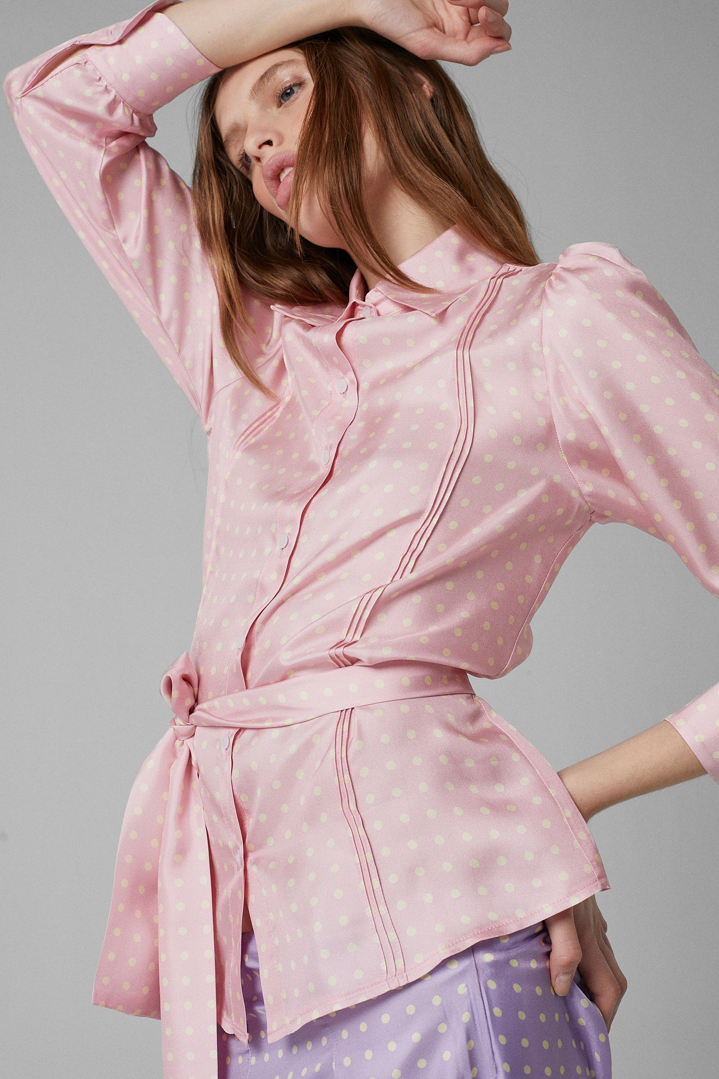 Gina Dots Silk Shirt Pink