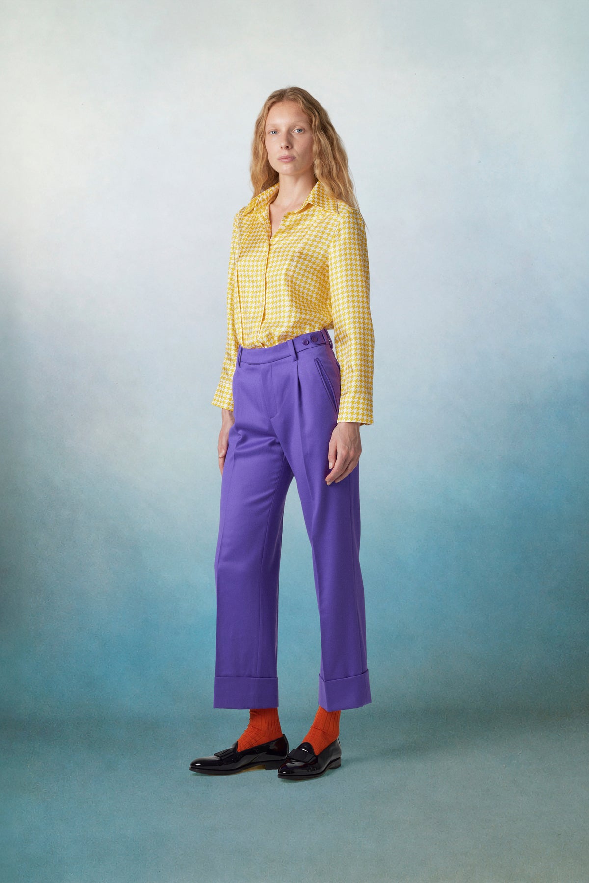 Gina Silk Shirt Check Yellow