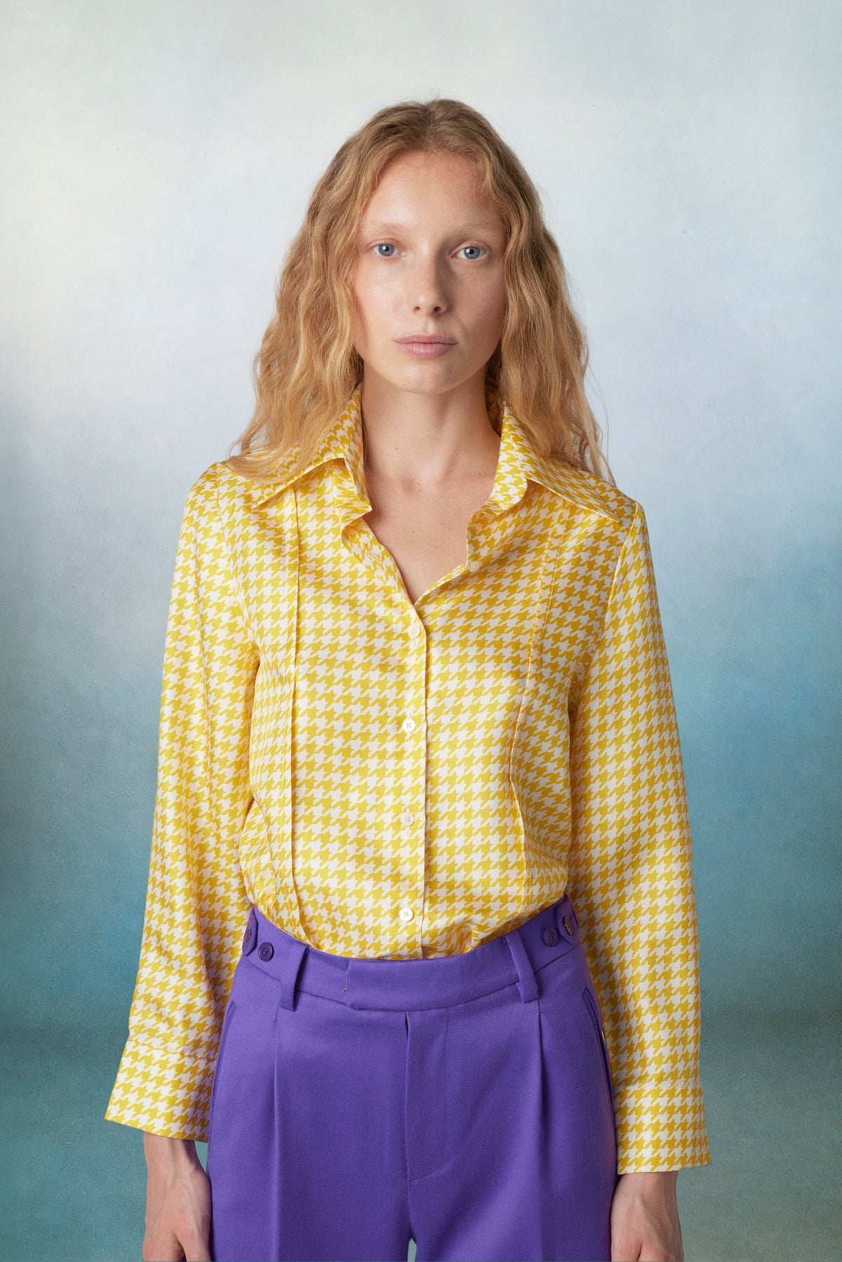 Gina Silk Shirt Check Yellow
