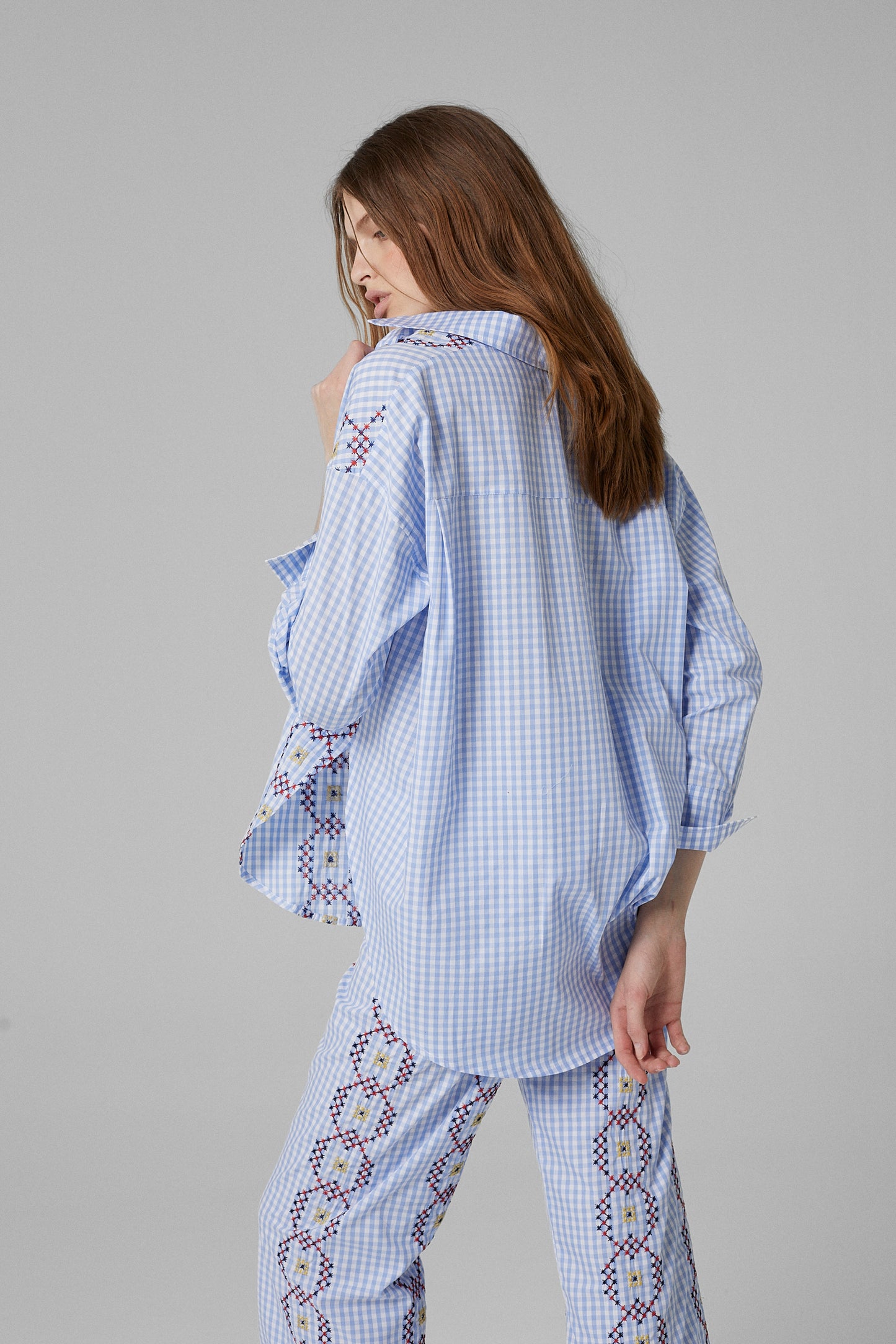 Punto de Cruz Shirt Vichy Celeste