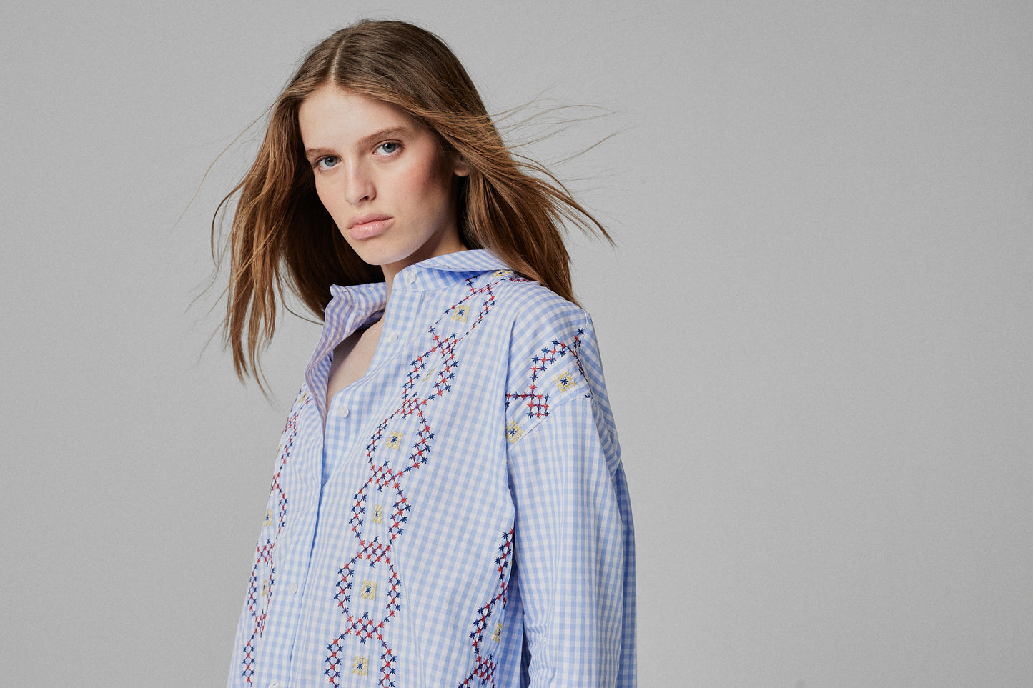 Punto de Cruz Shirt Vichy Celeste