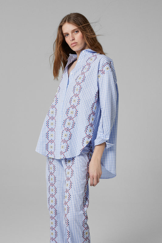 Punto de Cruz Shirt Vichy Celeste