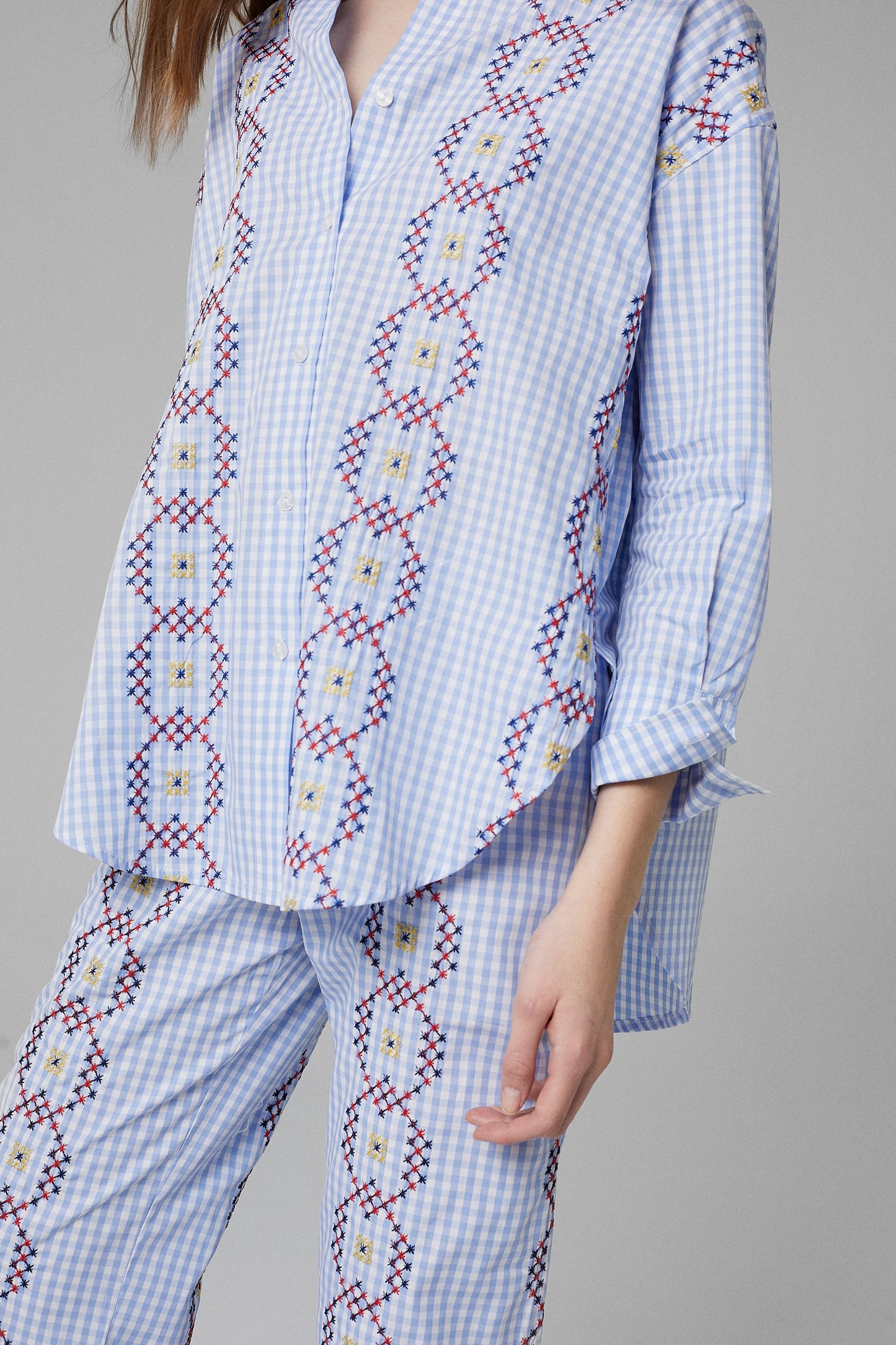 Punto de Cruz Shirt Vichy Celeste