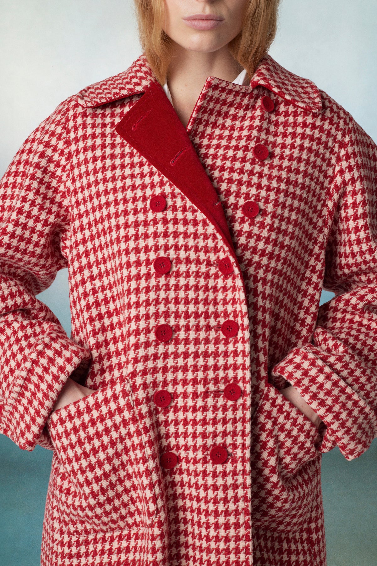 Daisy Wool Coat Check Red