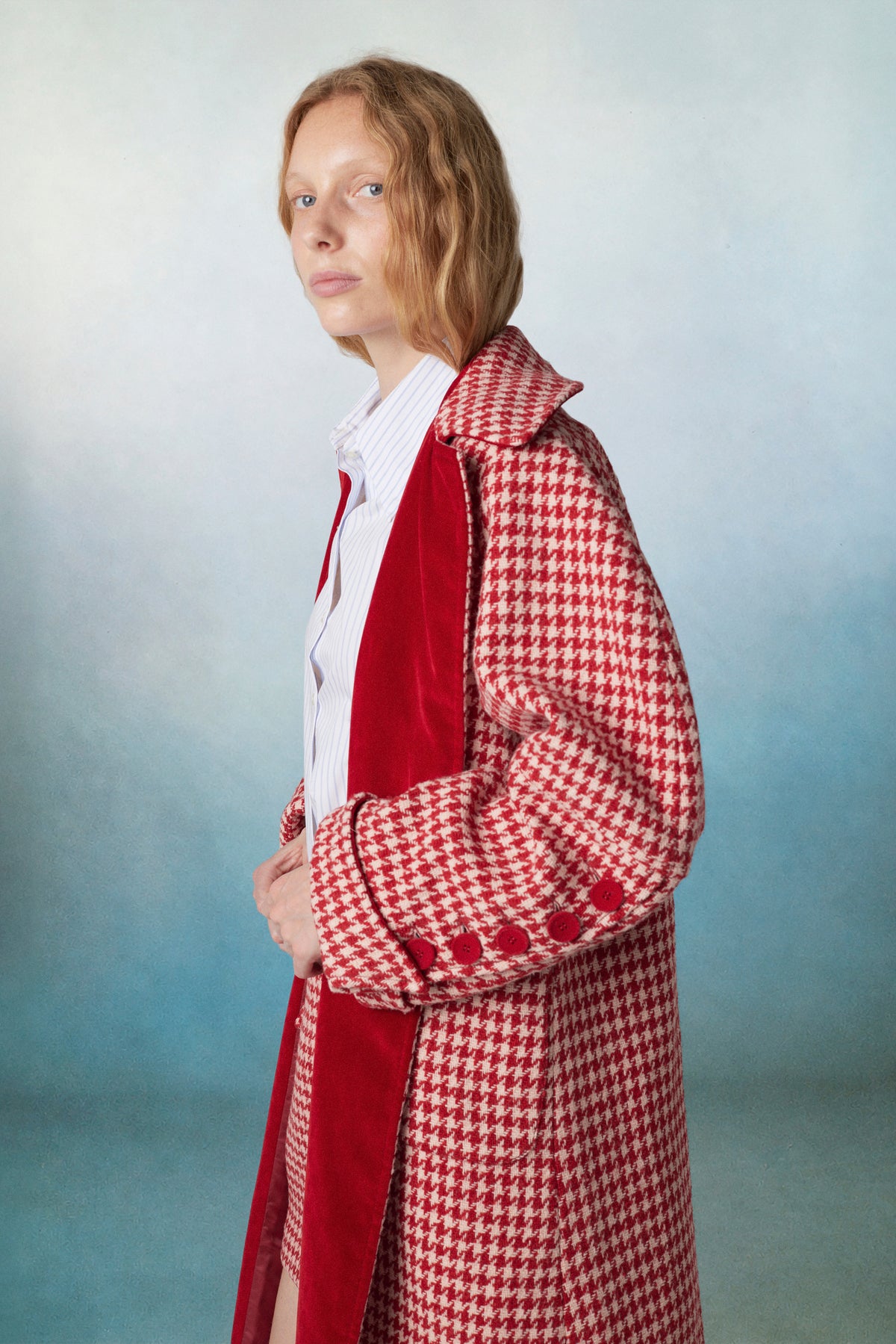 Daisy Wool Coat Check Red
