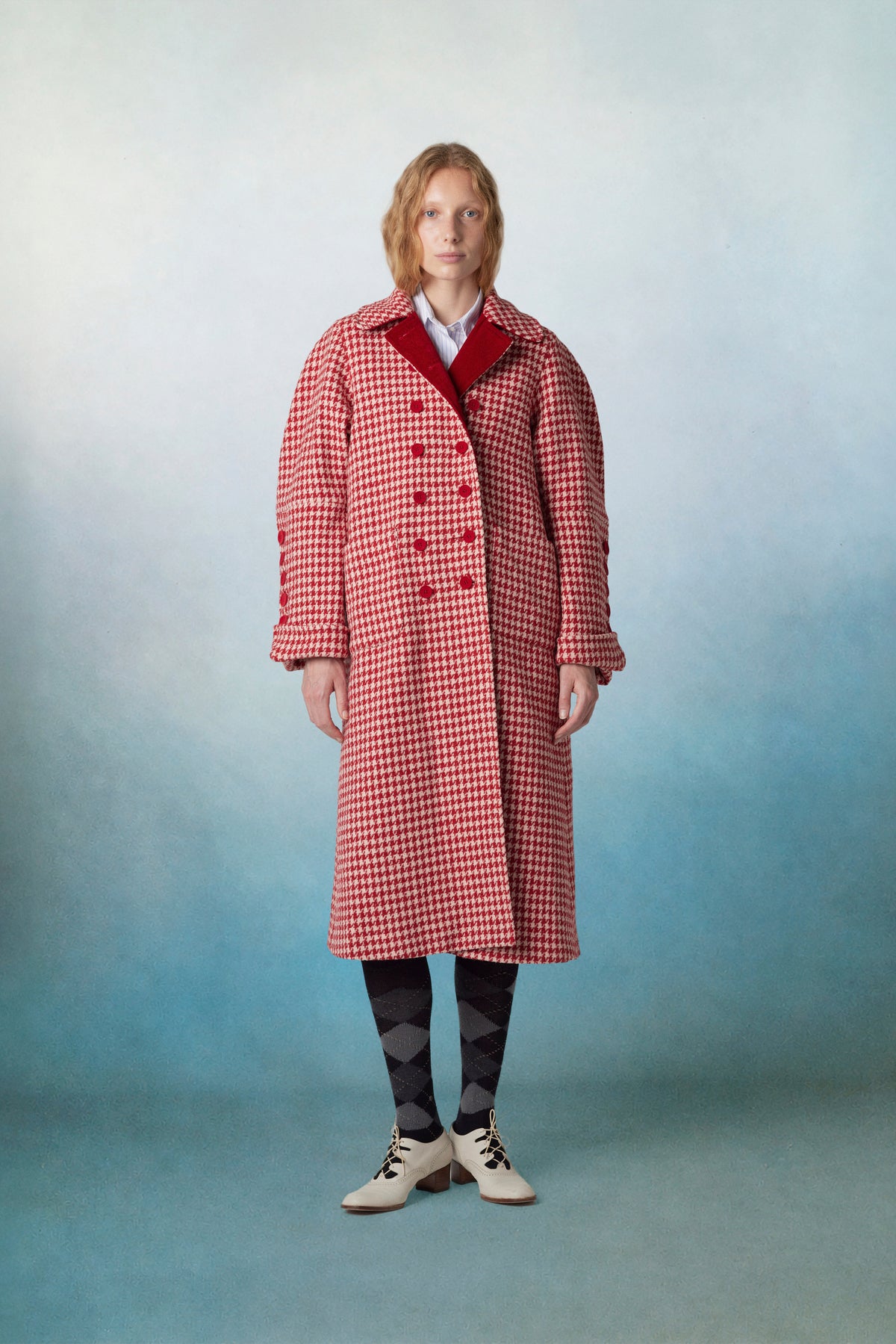 Daisy Wool Coat Check Red