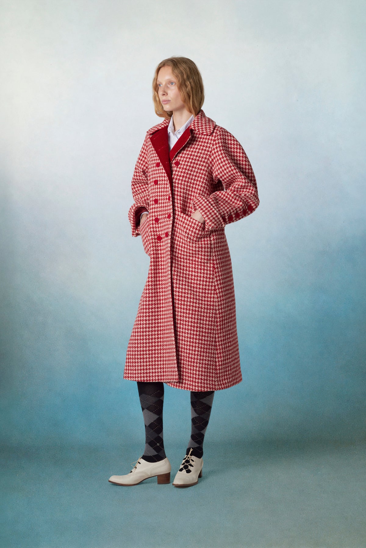 Daisy Wool Coat Check Red