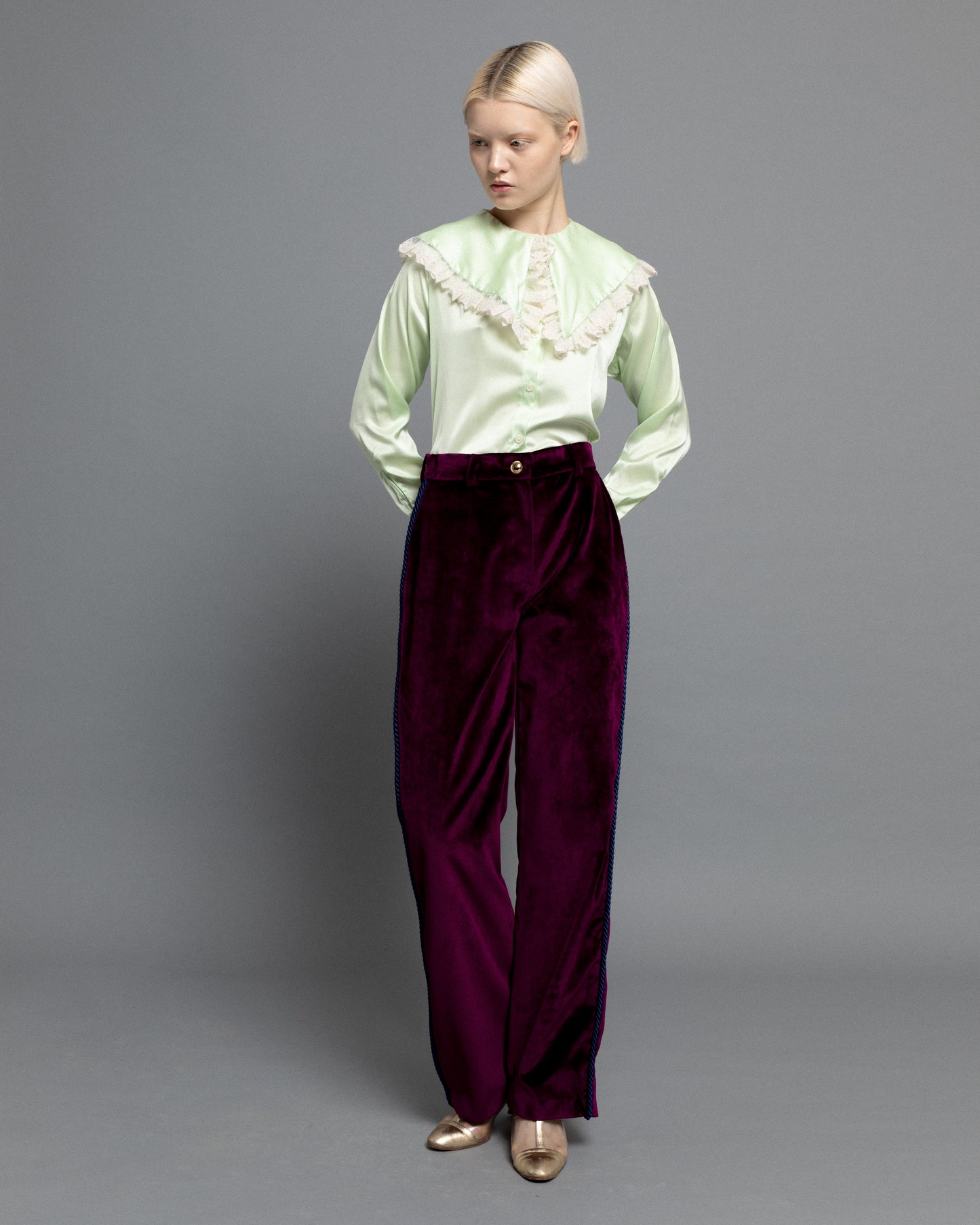 leonor pants velvet aubergine