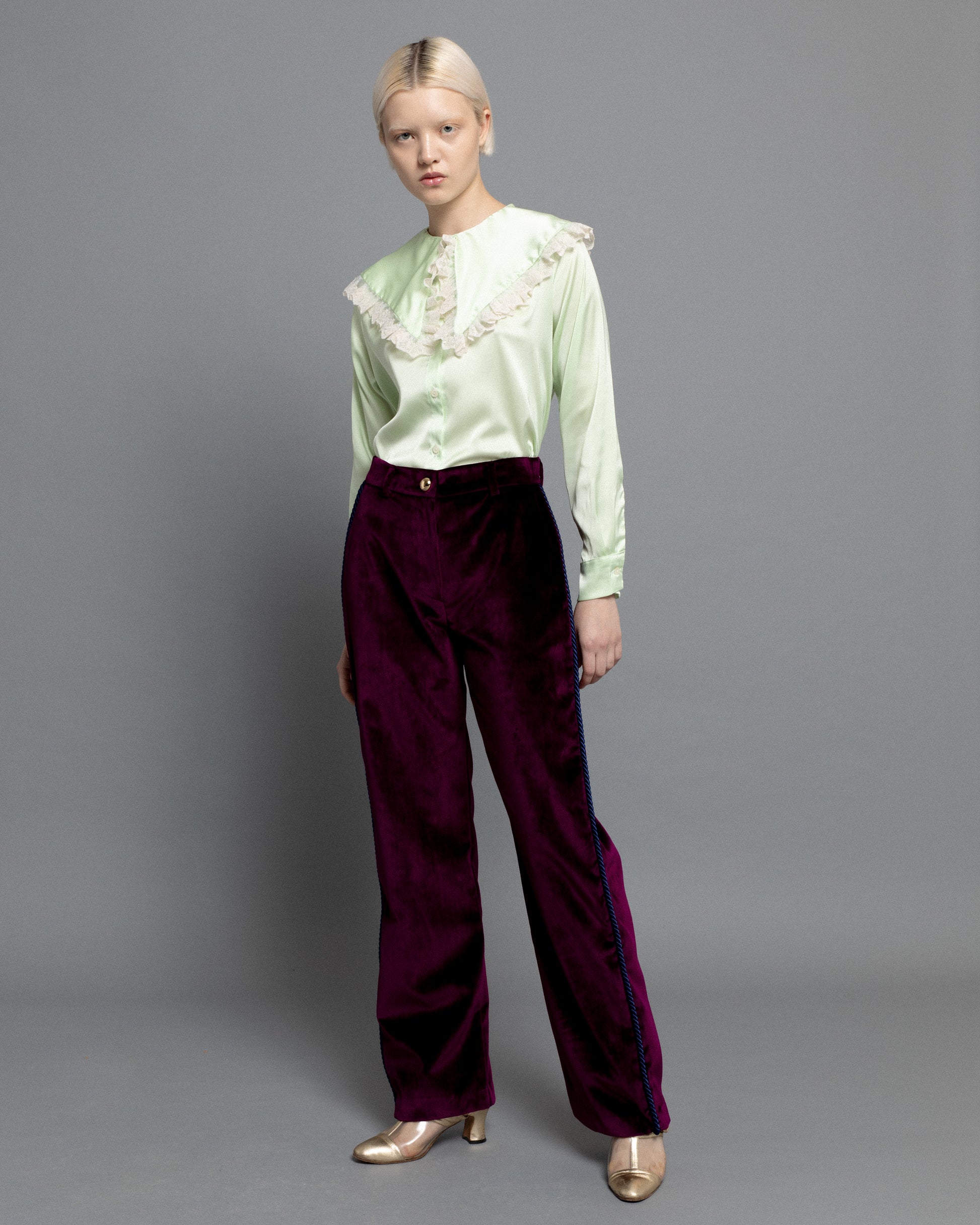 leonor pants velvet aubergine